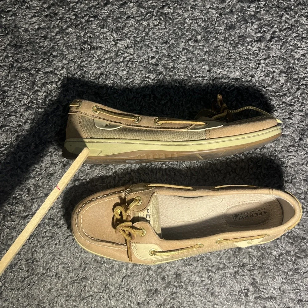SPERRY TOP-SIDER 7.5 ‎ Boat Deck Tan/Gold Glitter Womens